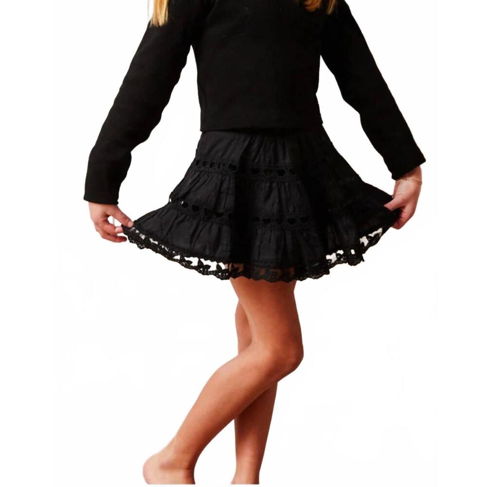 NEW THEME girl's sofia heart bow lace mini skirt in black